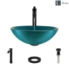 Rene 17" Round Glass Bathroom Sink, Cerulean, with Faucet, R5-5001-CER-R9-7006-ABR