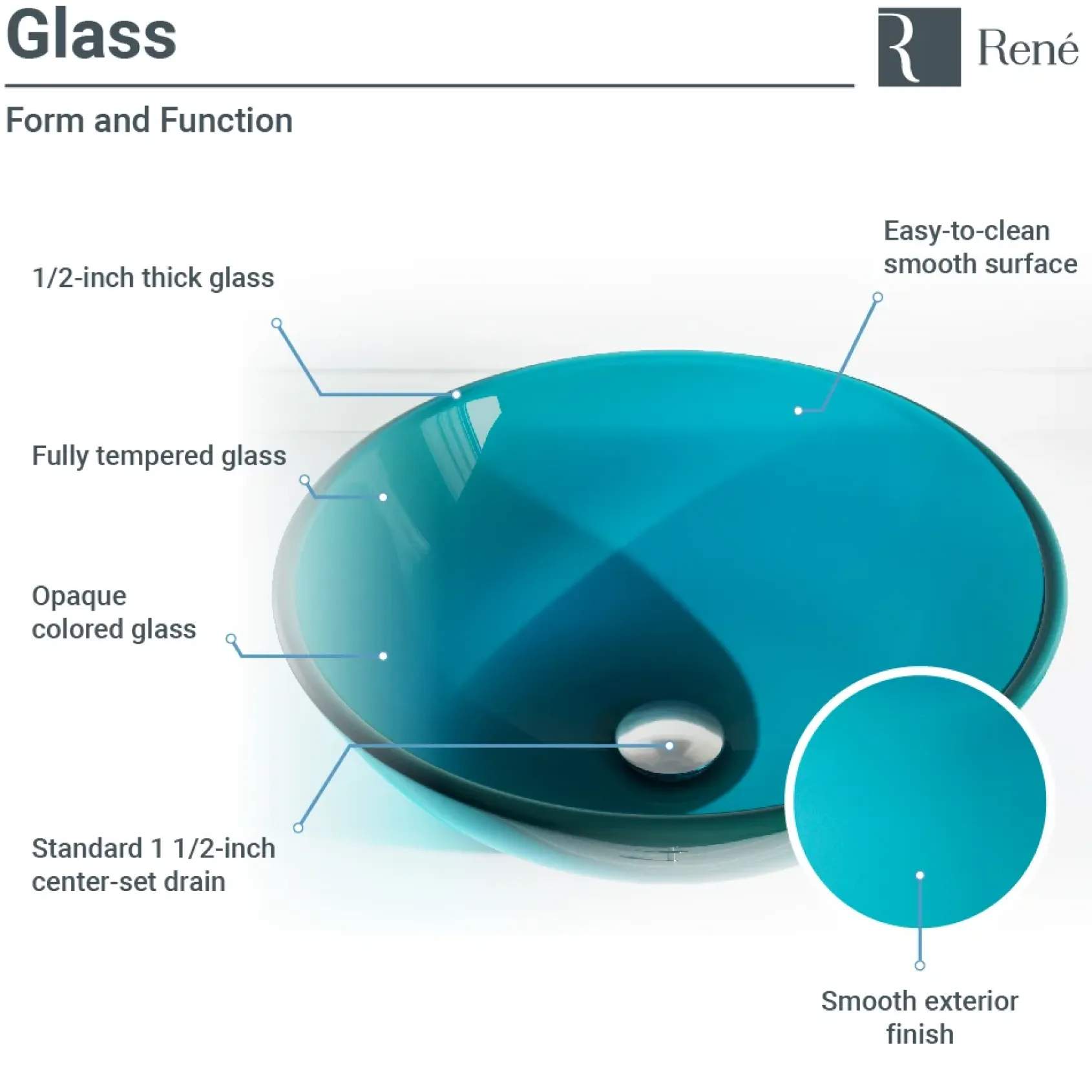 Rene 17" Round Glass Bathroom Sink, Cerulean, with Faucet, R5-5001-CER-R9-7006-ABR
