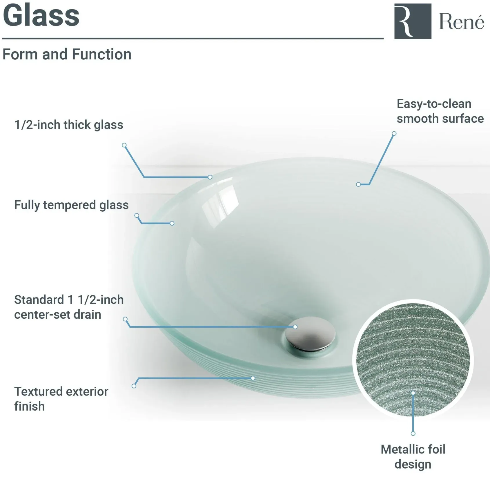 Rene 17" Round Glass Bathroom Sink, Sparkling Silver, with Faucet, R5-5034-R9-7003-C