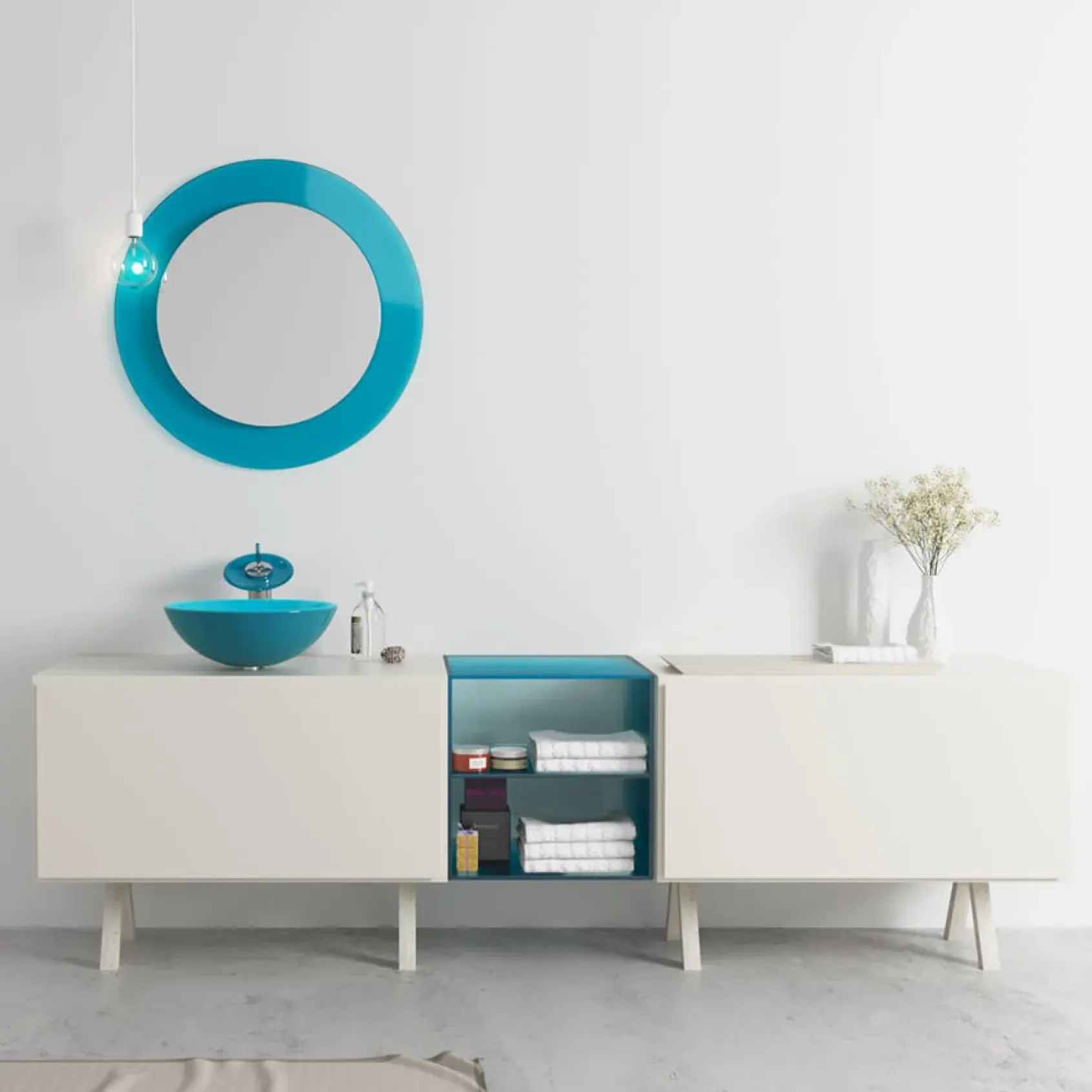 Rene 17" Round Glass Bathroom Sink, Cerulean, with Faucet, R5-5001-CER-R9-7003-C