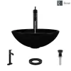 Rene 17" Round Glass Bathroom Sink, Noir, with Faucet, R5-5001-NOR-R9-7001-ABR