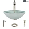 Rene 17" Round Glass Bathroom Sink, Sparkling Silver, with Faucet, R5-5034-R9-7007-BN
