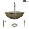Rene 17" Round Glass Bathroom Sink, Cashmere, with Faucet, R5-5001-CAS-R9-7007-BN