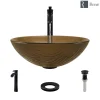 Rene 17" Round Glass Bathroom Sink, Beach Sand, with Faucet, R5-5025-R9-7006-ABR