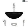 Rene 17" Round Glass Bathroom Sink, Noir, with Faucet, R5-5001-NOR-R9-7006-C