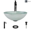 Rene 17" Round Glass Bathroom Sink, Sparkling Silver, with Faucet, R5-5034-R9-7007-ABR