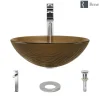 Rene 17" Round Glass Bathroom Sink, Beach Sand, with Faucet, R5-5025-R9-7003-C