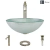 Rene 17" Round Glass Bathroom Sink, Sparkling Silver, with Faucet, R5-5034-R9-7006-BN