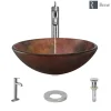 Rene 17" Round Glass Bathroom Sink, Multi-Color, with Faucet, R5-5014-R9-7001-C