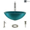 Rene 17" Round Glass Bathroom Sink, Cerulean, with Faucet, R5-5001-CER-R9-7001-BN