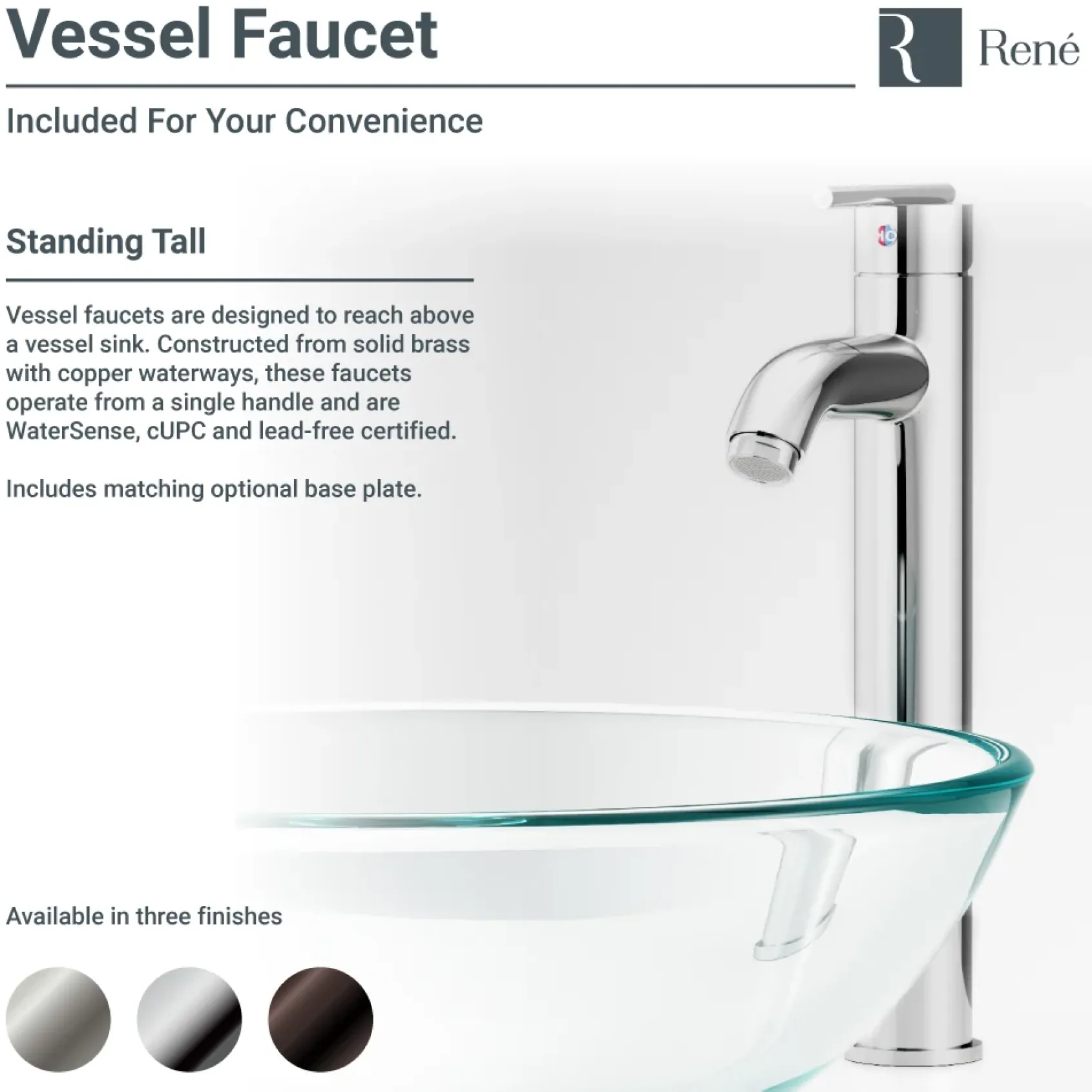 Rene 17" Round Glass Bathroom Sink, Cerulean, with Faucet, R5-5001-CER-R9-7001-BN