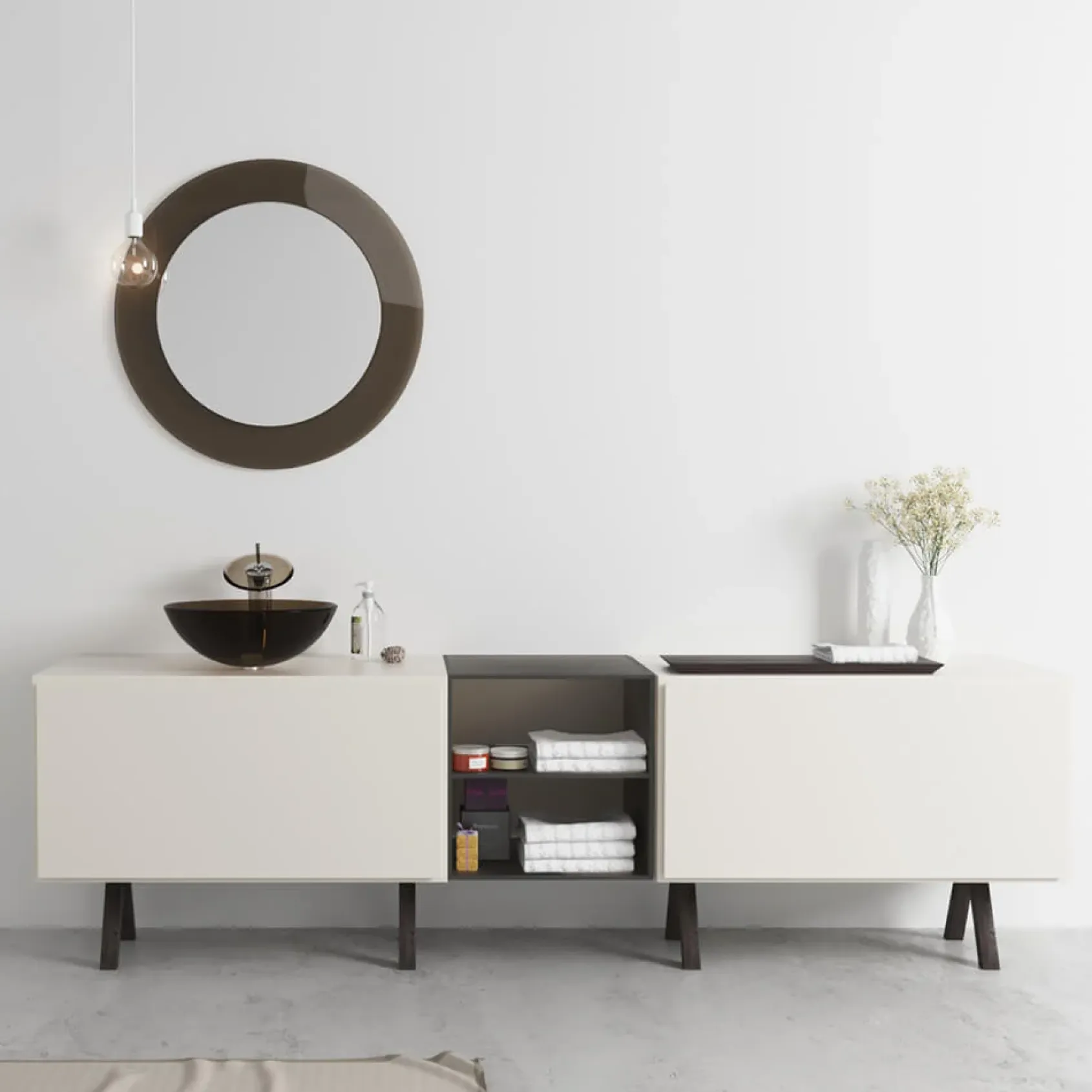 Rene 17" Round Glass Bathroom Sink, Cashmere, with Faucet, R5-5001-CAS-R9-7003-C