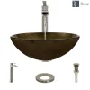 Rene 17" Round Glass Bathroom Sink, Regal Bronze and Earth Tones, with Faucet, R5-5035-R9-7007-BN