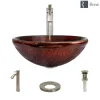 Rene 17" Round Glass Bathroom Sink, Fiery Red, with Faucet, R5-5018-R9-7006-BN