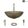 Rene 17" Round Glass Bathroom Sink, Cashmere, with Faucet, R5-5001-CAS-R9-7006-BN