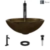 Rene 17" Round Glass Bathroom Sink, Regal Bronze and Earth Tones, with Faucet, R5-5035-R9-7001-ABR