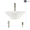 Rene 17" Round Porcelain Bathroom Sink, Biscuit, with Faucet, R2-5015-B-R9-7003-BN