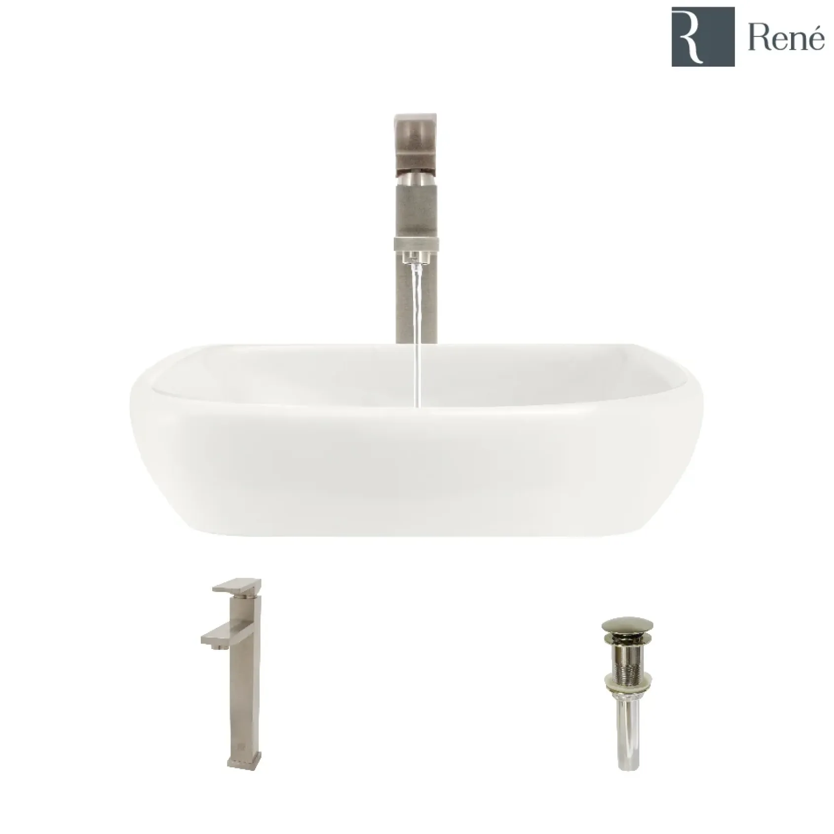 Rene 17" Round Porcelain Bathroom Sink, Biscuit, with Faucet, R2-5011-B-R9-7003-BN