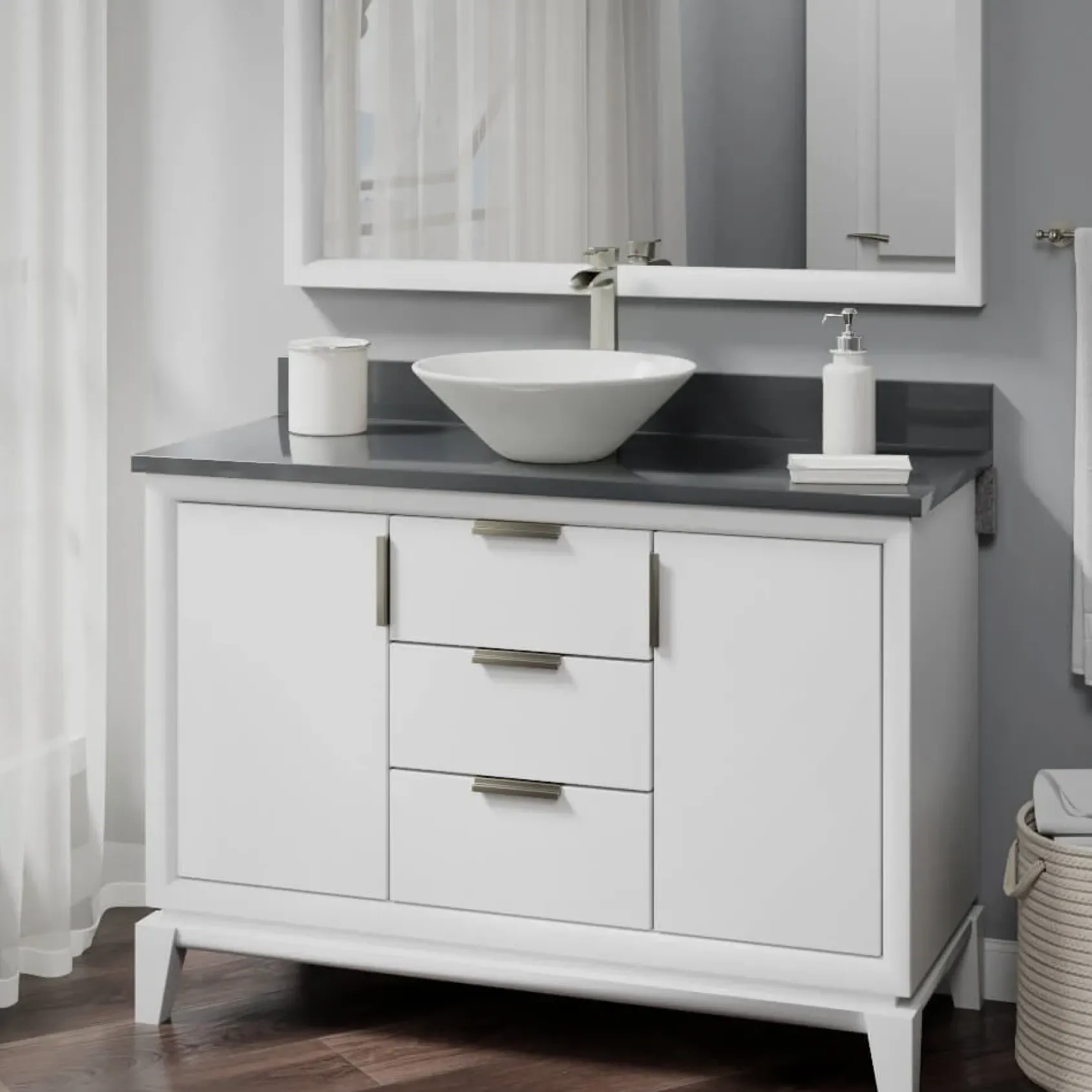 Rene 17" Round Porcelain Bathroom Sink, Biscuit, with Faucet, R2-5015-B-R9-7007-BN