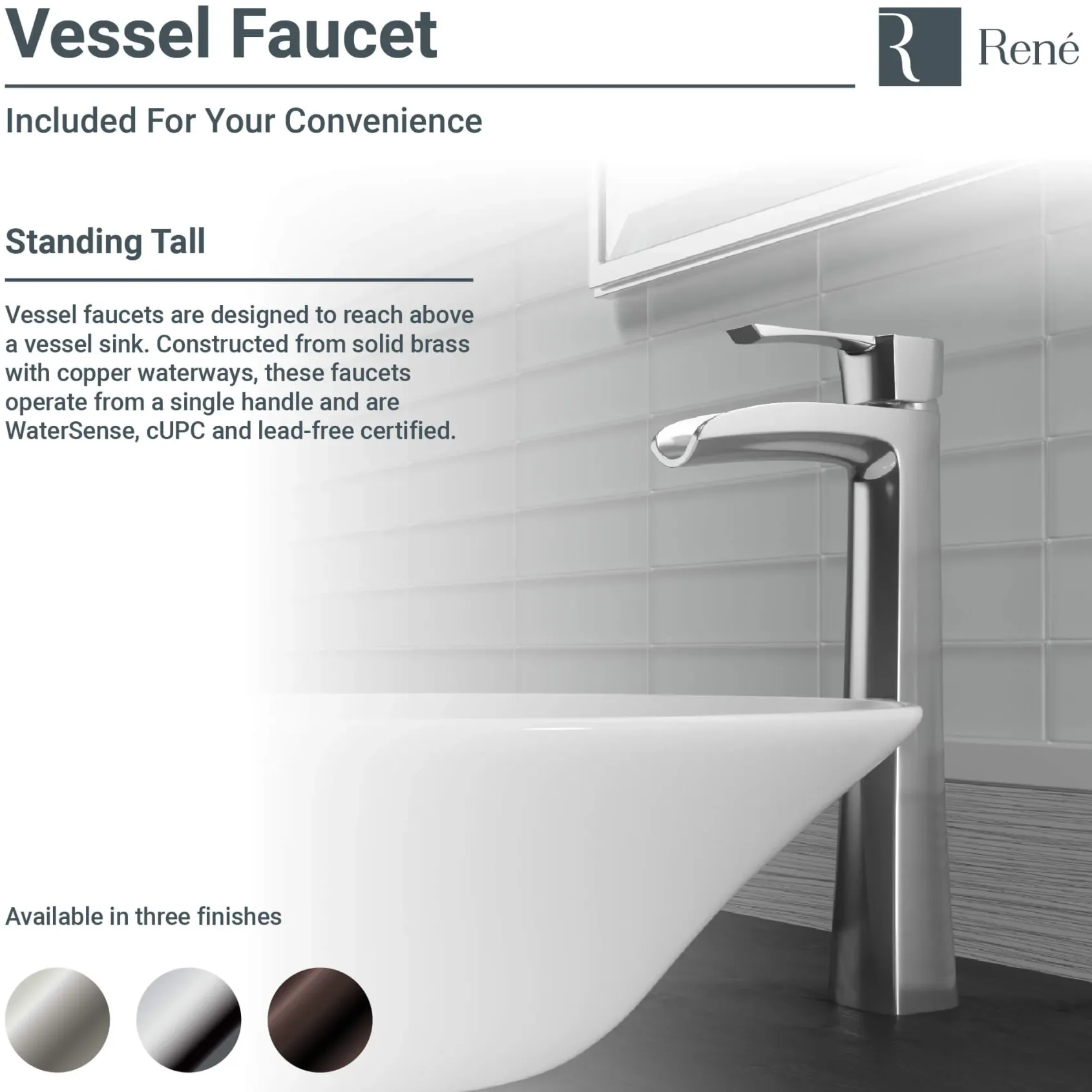 Rene 17" Round Porcelain Bathroom Sink, Biscuit, with Faucet, R2-5015-B-R9-7007-BN