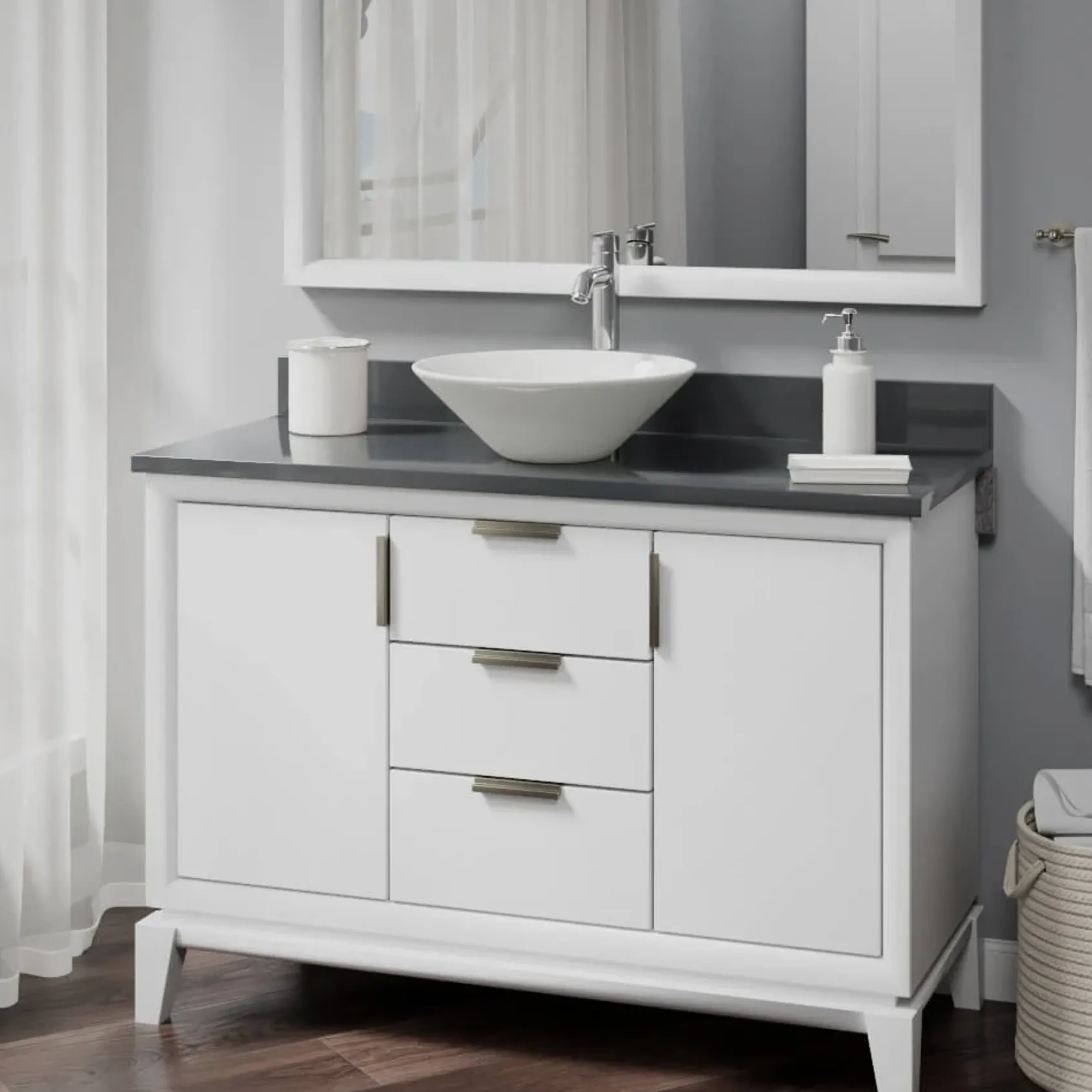 Rene 17" Round Porcelain Bathroom Sink, Biscuit, with Faucet, R2-5015-B-R9-7001-C