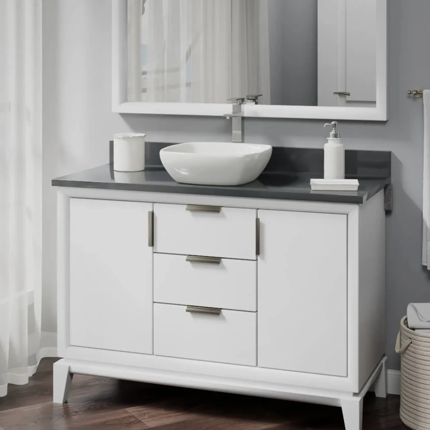 Rene 17" Round Porcelain Bathroom Sink, Biscuit, with Faucet, R2-5011-B-R9-7003-C