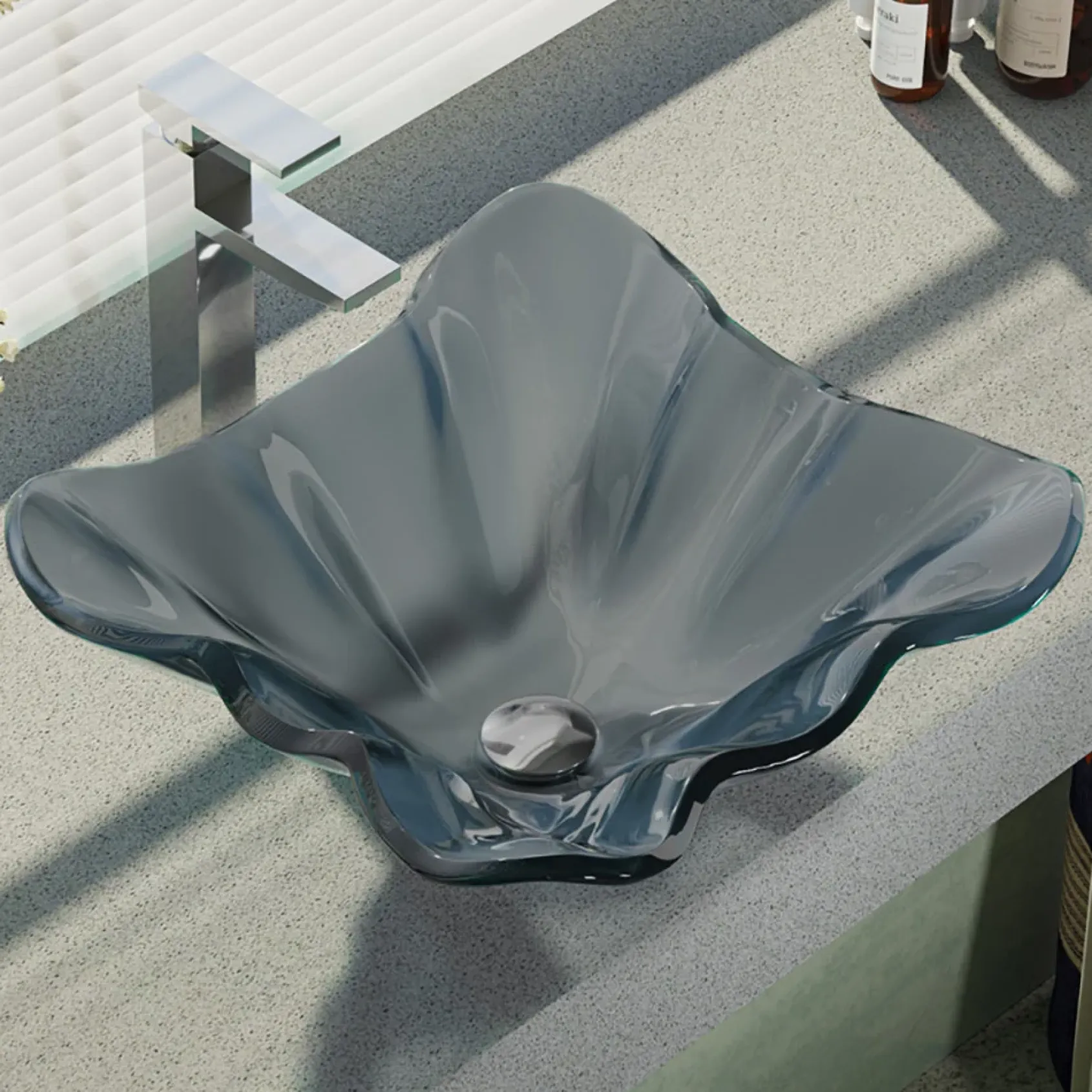 Rene 17" Specialty Glass Bathroom Sink, Smoky Black, with Faucet, R5-5012-R9-7003-C