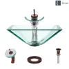 Rene 17" Square Glass Bathroom Sink, Crystal, with Faucet, R5-5003-CRY-WF-ORB