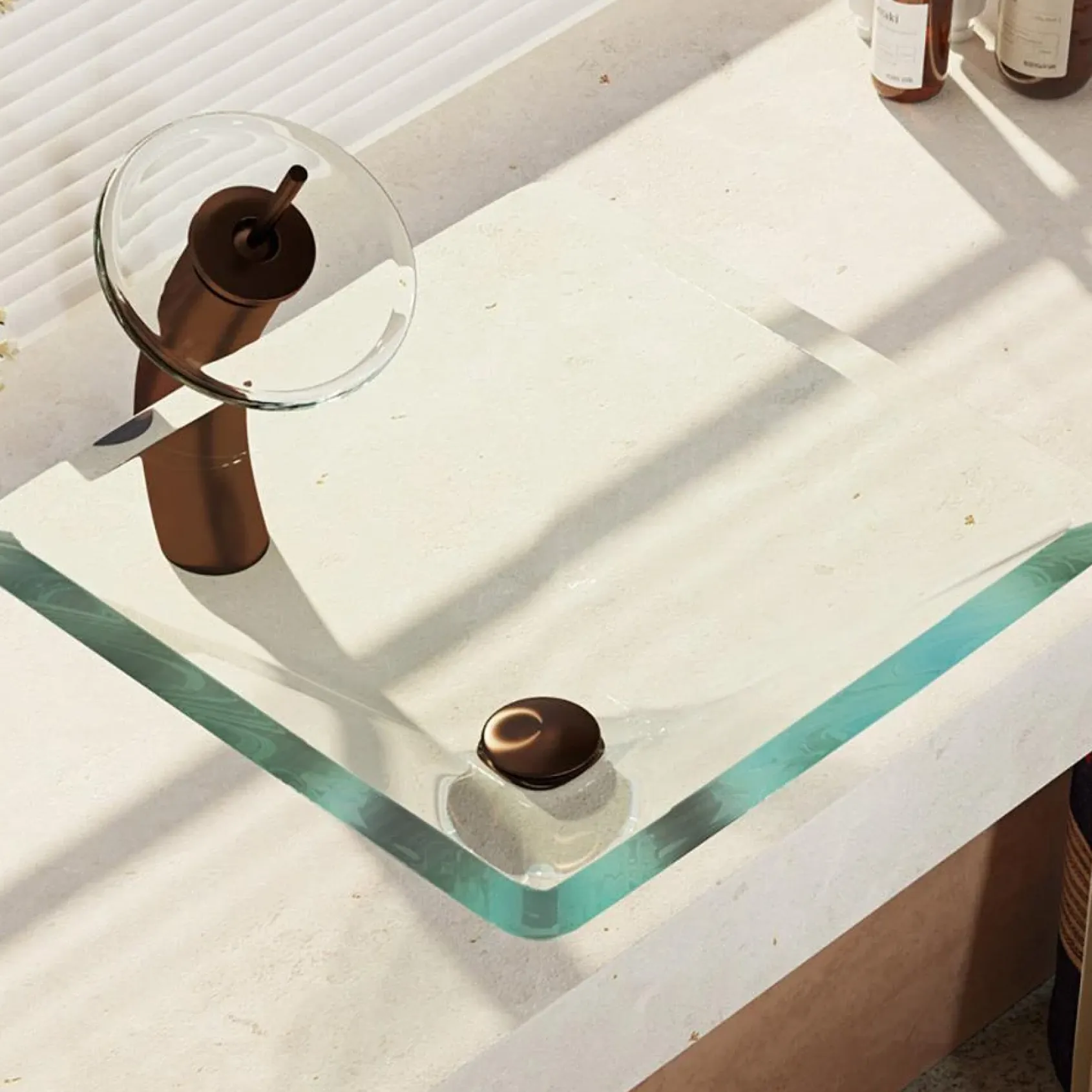 Rene 17" Square Glass Bathroom Sink, Crystal, with Faucet, R5-5003-CRY-WF-ORB