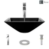 Rene 17" Square Glass Bathroom Sink, Noir, with Faucet, R5-5003-NOR-R9-7003-C