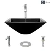 Rene 17" Square Glass Bathroom Sink, Noir, with Faucet, R5-5003-NOR-R9-7006-C