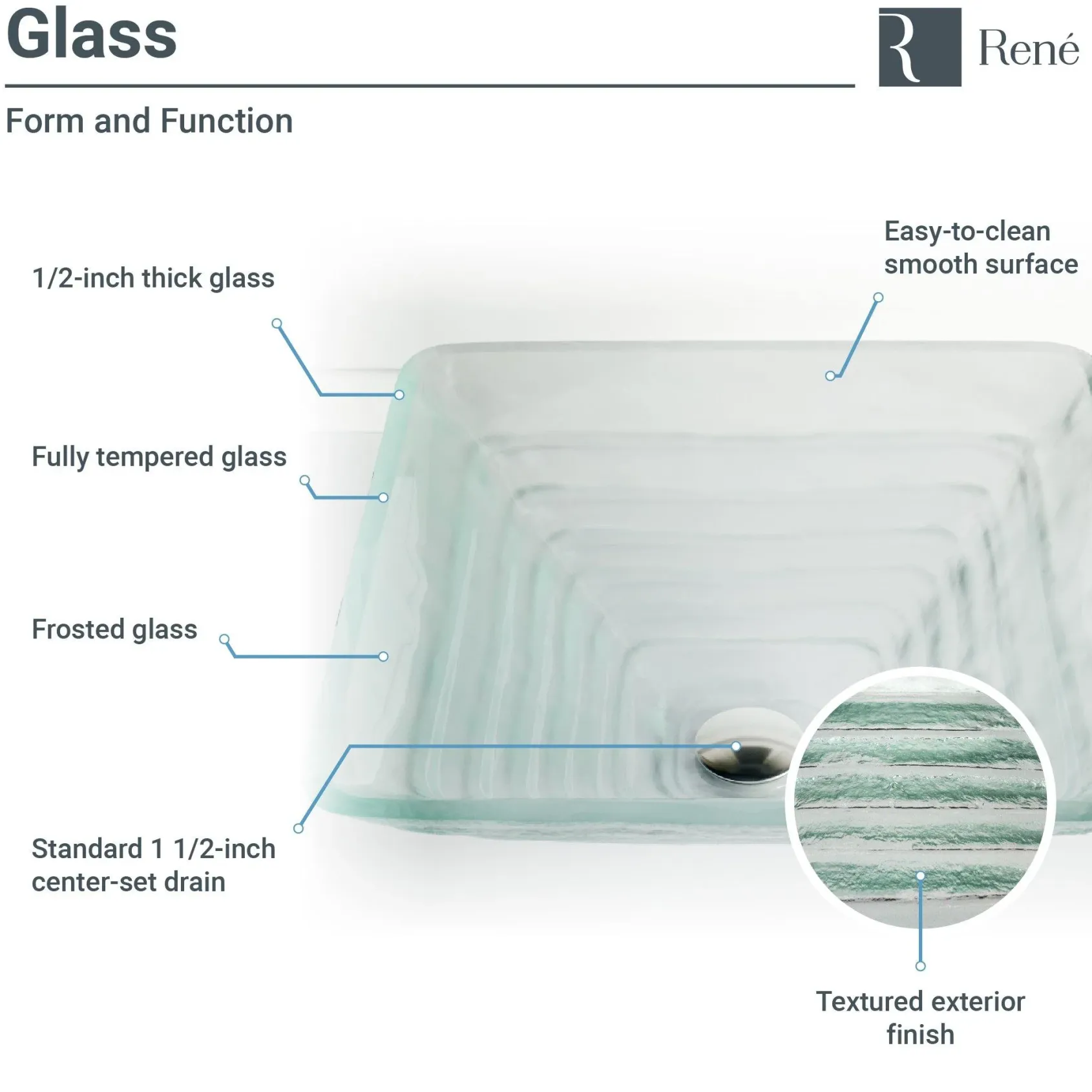 Rene 17" Square Glass Bathroom Sink, Textured, with Faucet, R5-5004-R9-7006-BN