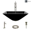 Rene 17" Square Glass Bathroom Sink, Noir, with Faucet, R5-5003-NOR-R9-7001-BN