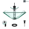 Rene 17" Square Glass Bathroom Sink, Crystal, with Faucet, R5-5003-CRY-WF-ABR