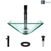 Rene 17" Square Glass Bathroom Sink, Crystal, with Faucet, R5-5003-CRY-R9-7003-ABR