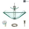 Rene 17" Square Glass Bathroom Sink, Crystal, with Faucet, R5-5003-CRY-WF-BN