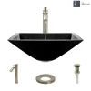 Rene 17" Square Glass Bathroom Sink, Noir, with Faucet, R5-5003-NOR-R9-7006-BN