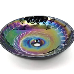 Ruvati 16 inch Murano Glass Art Vessel Circle Decorative Pattern Bathroom Sink, Cosmic Black, RVB3049