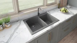 Ruvati epiGranite 33" Dual-Mount Granite Composite Kitchen Sink, 55/45 Double Bowl, Urban Gray, RVG1344GR