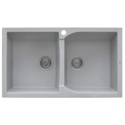 Ruvati epiGranite 34" Dual-Mount Granite Composite Kitchen Sink, 50/50 Double Bowl, Silver Gray, RVG1319GR
