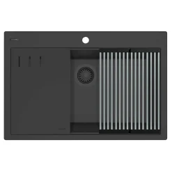 Ruvati epiStage 33-inch Granite Composite Workstation Matte Black Drop-in Topmount Kitchen Sink, RVG1306BK
