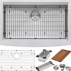 Ruvati 36" Apron-front Workstation Farmhouse Kitchen Sink, 16 Gauge, Stainless Steel Single Bowl - RVH9300
