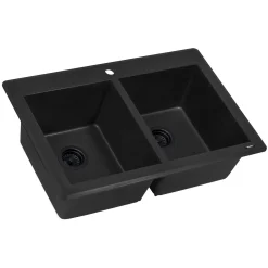 Ruvati epiGranite 33" Dual-Mount Granite Composite Kitchen Sink, 50/50 Double Bowl, Midnight Black, RVG1388BK