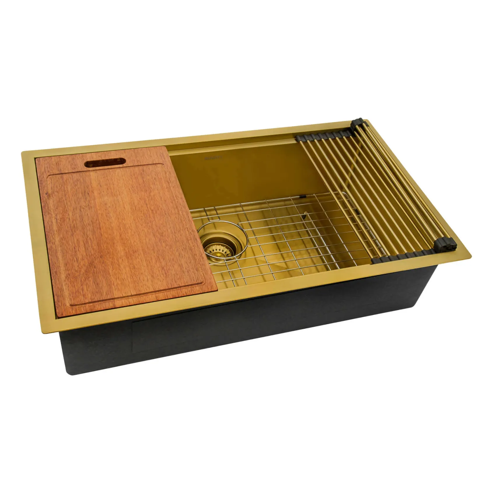 Ruvati Giana 33" Undermount Stainless Steel Workstation Kitchen Sink, Matte Gold Brass Tone, 16 Gauge, RVH6533GG