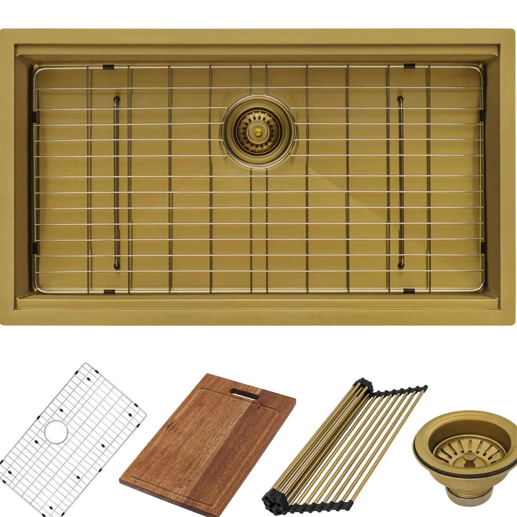 Ruvati Giana 33" Undermount Stainless Steel Workstation Kitchen Sink, Matte Gold Brass Tone, 16 Gauge, RVH6533GG