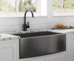 Ruvati 36-inch Apron-Front Farmhouse Kitchen Sink - Gunmetal Black Matte Stainless Steel Single Bowl - RVH9880BL