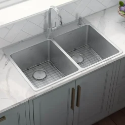 Ruvati Modena 33" Drop-in Topmount Stainless Steel Kitchen Sink, 50/50 Double Bowl, 16 Gauge, RVM5150