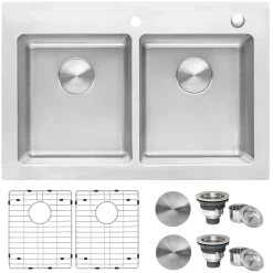 Ruvati Modena 33" Drop-in Topmount Stainless Steel Kitchen Sink, 50/50 Double Bowl, 16 Gauge, RVM5150