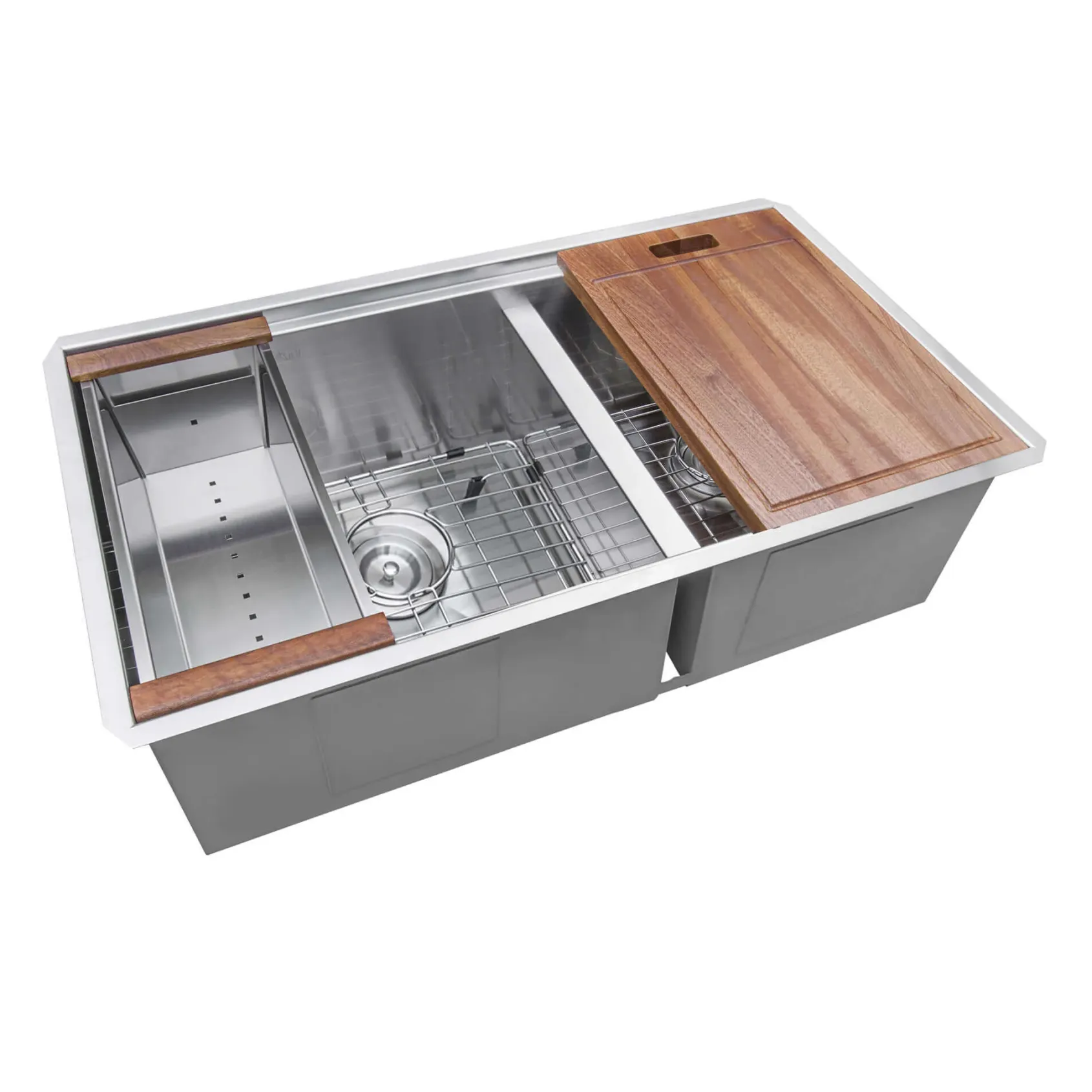 Ruvati Roma 28" Undermount Stainless Steel Workstation Kitchen Sink, 60/40 Low Divide Double Bowl, 16 Gauge, RVH8341