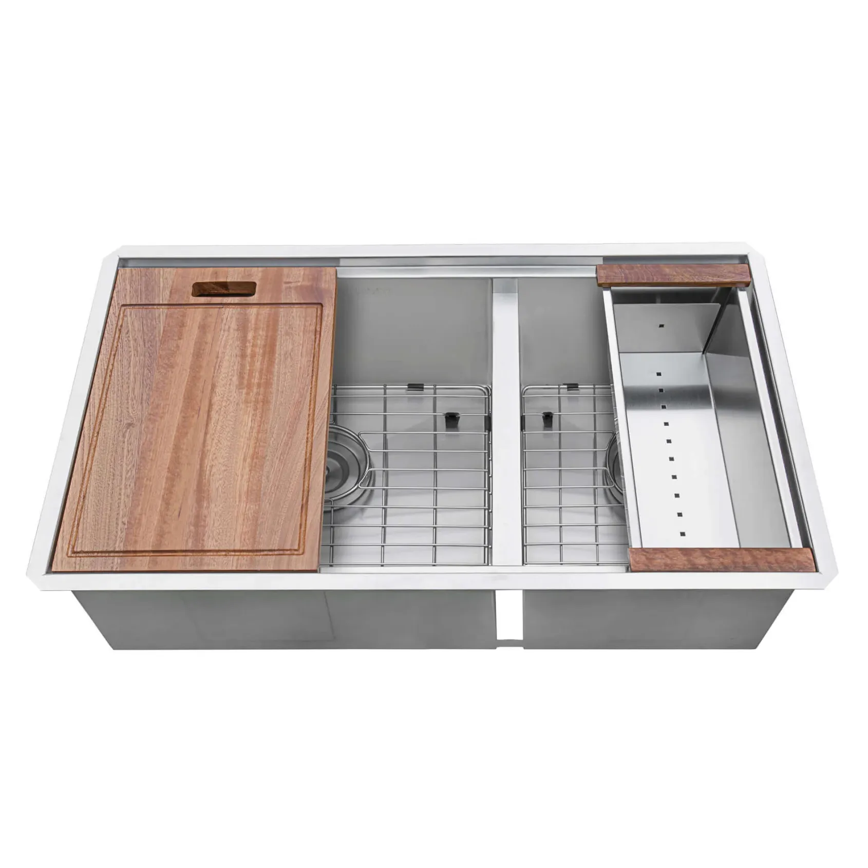 Ruvati Roma 28" Undermount Stainless Steel Workstation Kitchen Sink, 60/40 Low Divide Double Bowl, 16 Gauge, RVH8341